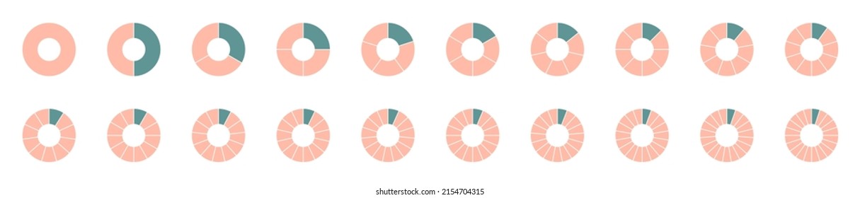 Circle Section Graph Logo 12,3,6,20. Segment Infographic. Pie Chart Icons. Wheel Round Diagram Part Symbol. Five Phase, Six Circular Cycle. Segment Slice Sign. Geometric Element. Vector Illustration.