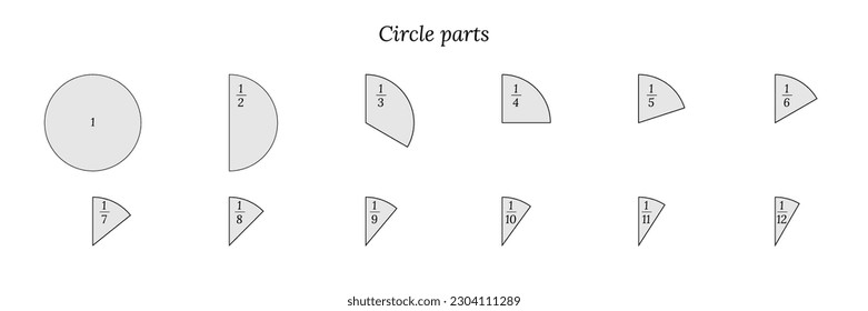 Circle sections and parts set vector illustration. Abstract pie chart slices geometric infographic collection, statistics diagram phases from 1 to 12 segments of circle with black line frames