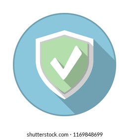 Circle security badge with check mark on it. Vector illustration.