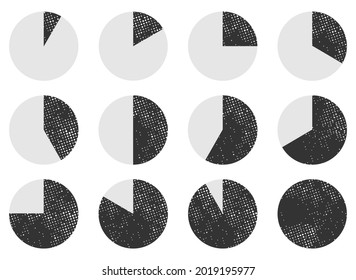  Circle segment slice Timer, clock, stopwatch icon sign sign collection. sector 5-60 minute counter time logo shape set. Vector illustration image. Isolated on white background. dot textured