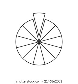 Circle Segmented Into 12 Sections. Pie Or Pizza Shape Cut In Twelve Equal Slices In Outline Style. Round Statistics Chart Example Isolated On White Background. Vector Graphic Illustration