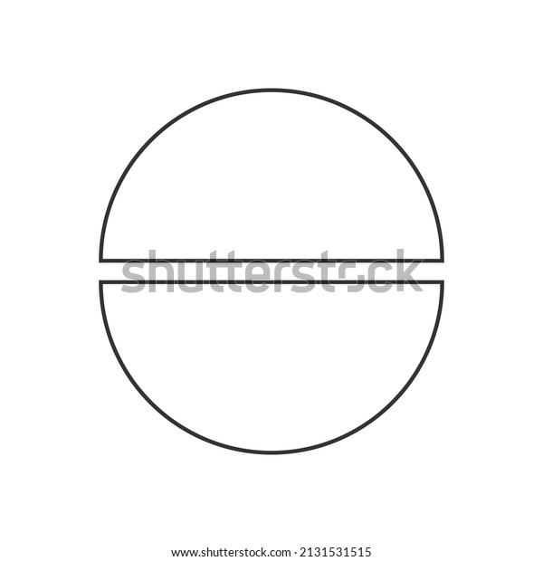 Circle\
segmented into 2 sections. Pie or pizza shape cut in two equal\
slices in outline style. Round statistics chart example isolated on\
white background. Vector linear\
illustration