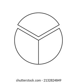 Círculo segmentado en 3 partes iguales. Forma de pie o pizza cortada en tres rodajas. Ejemplo de gráfico de estadísticas redondas aislado en fondo blanco. Ilustración del contorno del vector