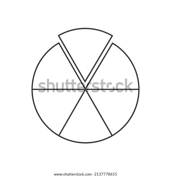 Circle\
segmented into 6 sections. Pie or pizza shape cut in six equal\
parts in outline style. Round statistics chart example isolated on\
white background. Vector linear\
illustration