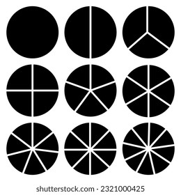 Conjunto de segmentos de círculo. Varios sectores dividen el círculo en partes iguales. Ilustración vectorial. Imagen de archivo.