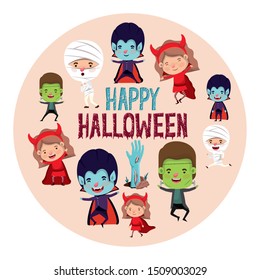 circle with set of little kids costumes characters