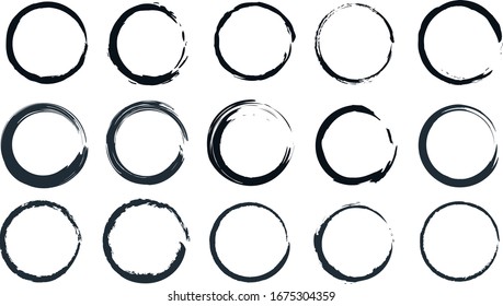 Circle Set  With Paint Brush, Circle Vector Set With Stroke.