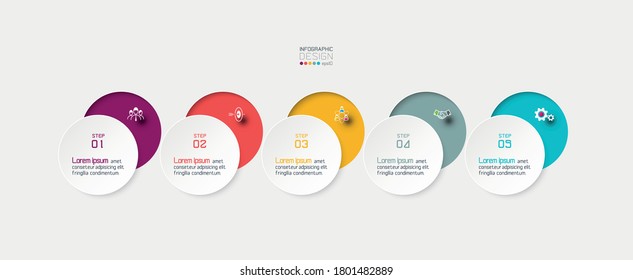 Circle and shadow color vector design five steps of work and steps of planning.infographic design.