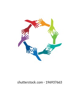 Circle of shaking hands image. Vector icon