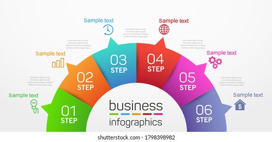 Plantilla de diseño de vectores de infografía de negocios de forma circular con 6 opciones, pasos o procesos de presentación