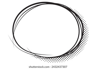 Circle shape and cartoon style, speech bubble or text box with shadow. white background. Halftone style and isolated.
