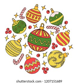 Circle shape with christmas balls. Isolated objects