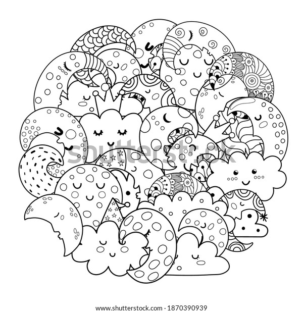 Circle Shape Coloring Page Cute Moon Stock Vector (Royalty Free ...