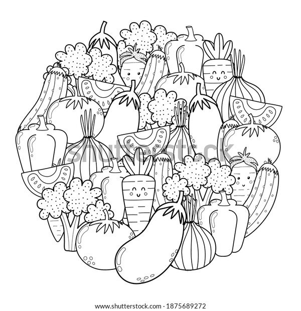 circle shape coloring page doodle vegetables stock vector royalty free 1875689272 shutterstock