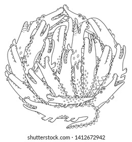 Circle shape coloring page with a funny crocodiles. Black and white print. Vector illustration