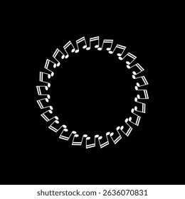 Circle Shape Created by Musical Notation Icon Symbol, can use for Logo, Pictogram, Emblem, Musical Illustration, Decoration, Ornate, Cover, Framework or Graphic Design Element. Vector