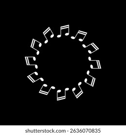 Circle Shape Created by Musical Notation Icon Symbol, can use for Logo, Pictogram, Emblem, Musical Illustration, Decoration, Ornate, Cover, Framework or Graphic Design Element. Vector