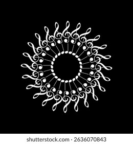 Circle Shape Created by Musical Notation Icon Symbol, can use for Logo, Pictogram, Emblem, Musical Illustration, Decoration, Ornate, Cover, Framework or Graphic Design Element. Vector