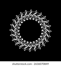 Circle Shape Created by Musical Notation Icon Symbol, can use for Logo, Pictogram, Emblem, Musical Illustration, Decoration, Ornate, Cover, Framework or Graphic Design Element. Vector