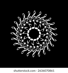 Circle Shape Created by Musical Notation Icon Symbol, can use for Logo, Pictogram, Emblem, Musical Illustration, Decoration, Ornate, Cover, Framework or Graphic Design Element. Vector