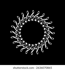 Circle Shape Created by Musical Notation Icon Symbol, can use for Logo, Pictogram, Emblem, Musical Illustration, Decoration, Ornate, Cover, Framework or Graphic Design Element. Vector