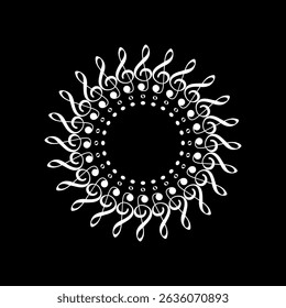 Circle Shape Created by Musical Notation Icon Symbol, can use for Logo, Pictogram, Emblem, Musical Illustration, Decoration, Ornate, Cover, Framework or Graphic Design Element. Vector