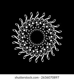 Circle Shape Created by Musical Notation Icon Symbol, can use for Logo, Pictogram, Emblem, Musical Illustration, Decoration, Ornate, Cover, Framework or Graphic Design Element. Vector