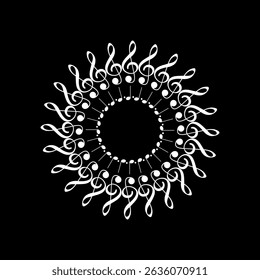 Circle Shape Created by Musical Notation Icon Symbol, can use for Logo, Pictogram, Emblem, Musical Illustration, Decoration, Ornate, Cover, Framework or Graphic Design Element. Vector