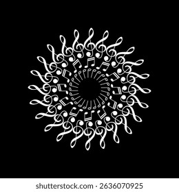 Forma de Círculo Criado por Símbolo de Ícone de Notação Musical, pode ser usado para Logotipo, Pictograma, Emblema, Ilustração Musical, Decoração, Ornata, Capa, Framework ou Elemento de Design Gráfico. Vetor