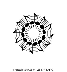 Circle Shape Created by Musical Notation Icon Symbol, can use for Logo, Pictogram, Emblem, Musical Illustration, Decoration, Ornate, Cover, Framework or Graphic Design Element. Vector