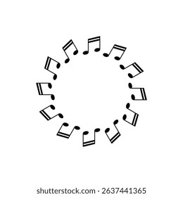 Circle Shape Created by Musical Notation Icon Symbol, can use for Logo, Pictogram, Emblem, Musical Illustration, Decoration, Ornate, Cover, Framework or Graphic Design Element. Vector