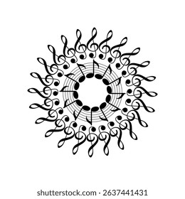 Circle Shape Created by Musical Notation Icon Symbol, can use for Logo, Pictogram, Emblem, Musical Illustration, Decoration, Ornate, Cover, Framework or Graphic Design Element. Vector