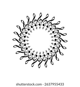 Circle Shape Created by Musical Notation Icon Symbol, can use for Logo, Pictogram, Emblem, Musical Illustration, Decoration, Ornate, Cover, Framework or Graphic Design Element. Vector