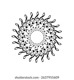 Circle Shape Created by Musical Notation Icon Symbol, can use for Logo, Pictogram, Emblem, Musical Illustration, Decoration, Ornate, Cover, Framework or Graphic Design Element. Vector