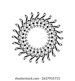 Circle Shape Created by Musical Notation Icon Symbol, can use for Logo, Pictogram, Emblem, Musical Illustration, Decoration, Ornate, Cover, Framework or Graphic Design Element. Vector