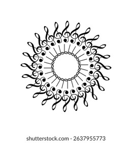 Circle Shape Created by Musical Notation Icon Symbol, can use for Logo, Pictogram, Emblem, Musical Illustration, Decoration, Ornate, Cover, Framework or Graphic Design Element. Vector