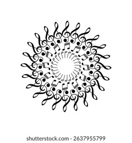 Circle Shape Created by Musical Notation Icon Symbol, can use for Logo, Pictogram, Emblem, Musical Illustration, Decoration, Ornate, Cover, Framework or Graphic Design Element. Vector