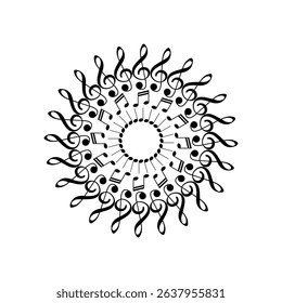 Circle Shape Created by Musical Notation Icon Symbol, can use for Logo, Pictogram, Emblem, Musical Illustration, Decoration, Ornate, Cover, Framework or Graphic Design Element. Vector