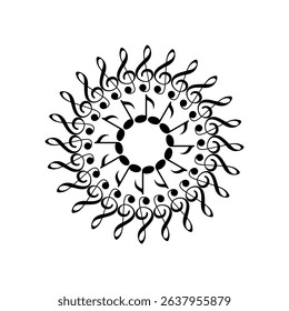 Circle Shape Created by Musical Notation Icon Symbol, can use for Logo, Pictogram, Emblem, Musical Illustration, Decoration, Ornate, Cover, Framework or Graphic Design Element. Vector