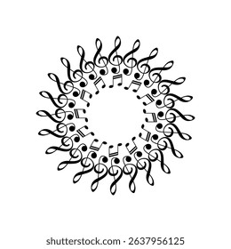 Circle Shape Created by Musical Notation Icon Symbol, can use for Logo, Pictogram, Emblem, Musical Illustration, Decoration, Ornate, Cover, Framework or Graphic Design Element. Vector