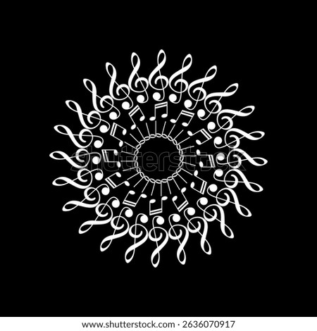 Circle Shape Created by Musical Notation Icon Symbol, can use for Logo, Pictogram, Emblem, Musical Illustration, Decoration, Ornate, Cover, Framework or Graphic Design Element. Vector