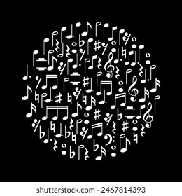 Circle Shape created from Musical Notation Sign or Musical Key Icon Symbol, can use for Logo Gram, Pictogram, Art Illustration, Decoration, Ornate, Background, Cover, Music Event Poster, etc.