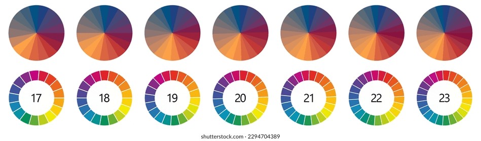 La forma de círculo dividida en segmentos coloridos, versión con 17 a 23 partes, se puede utilizar como elemento infográfico