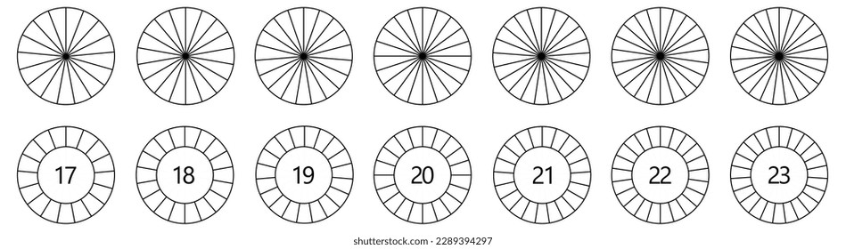 La forma Círculo dividida en segmentos iguales, versión con 17 a 23 partes, se puede utilizar como elemento infográfico