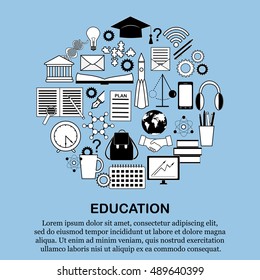 Circle shape education icons set.