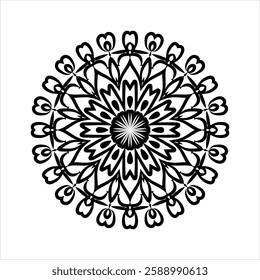 Circle shape ethnic style mandala stencil for wall art, tattoo and coloring page