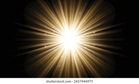 Circle shape golden light on black background. Luxury night style abstract vector. 1920x1080. Business presentation design. Not created with AI tools.