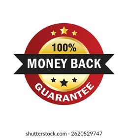 Circle Shape Guarantee Badge with Ribbon - 100% Money Back Label Vector Illustration