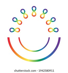 Forma de círculo con símbolo de arco iris infinito. Ilustración vectorial del símbolo del orgullo autista. signo infinito en colores del espectro arcoiris. Conciencia y aceptación de la neurodiversidad. Copiar espacio para texto