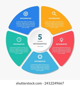 Circle shape infographic chart template with 5 options.